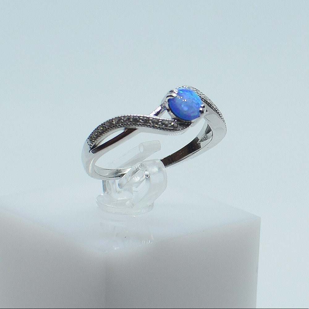 .925 Sterling Silver Blue Opal Infinity CZ Ring - Picture 3 of 5